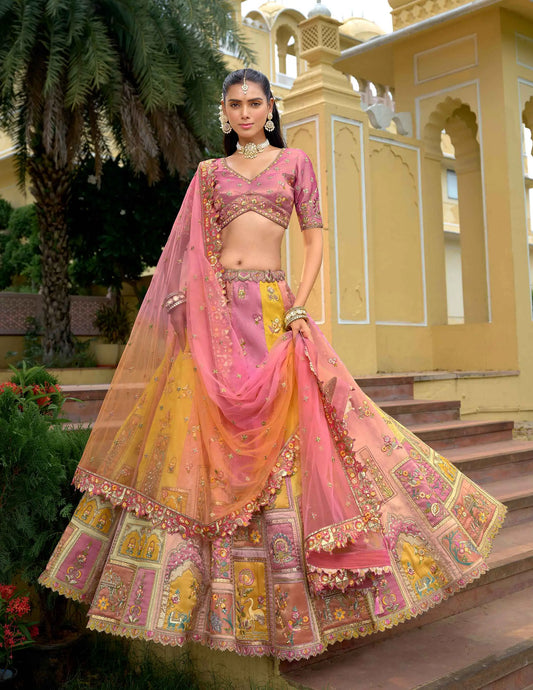 Pastel Peach Designer Embroidery Work Lehenga