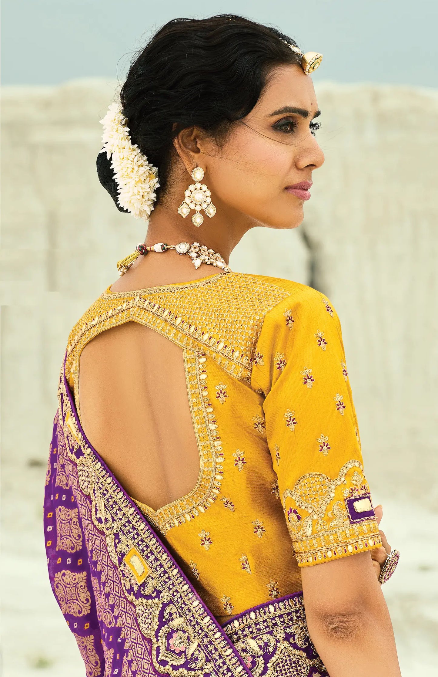 Wine Georgette Heavy Embroidered Bandhej Saree