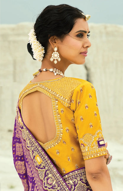 Wine Georgette Heavy Embroidered Bandhej Saree