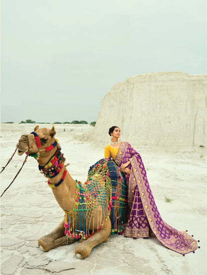 Wine Georgette Heavy Embroidered Bandhej Saree