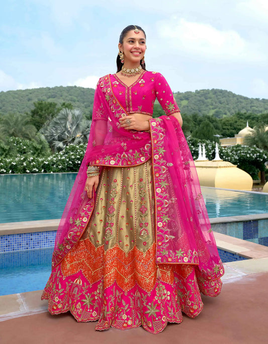 Designer Dark Pink Embroidery Work Lehenga