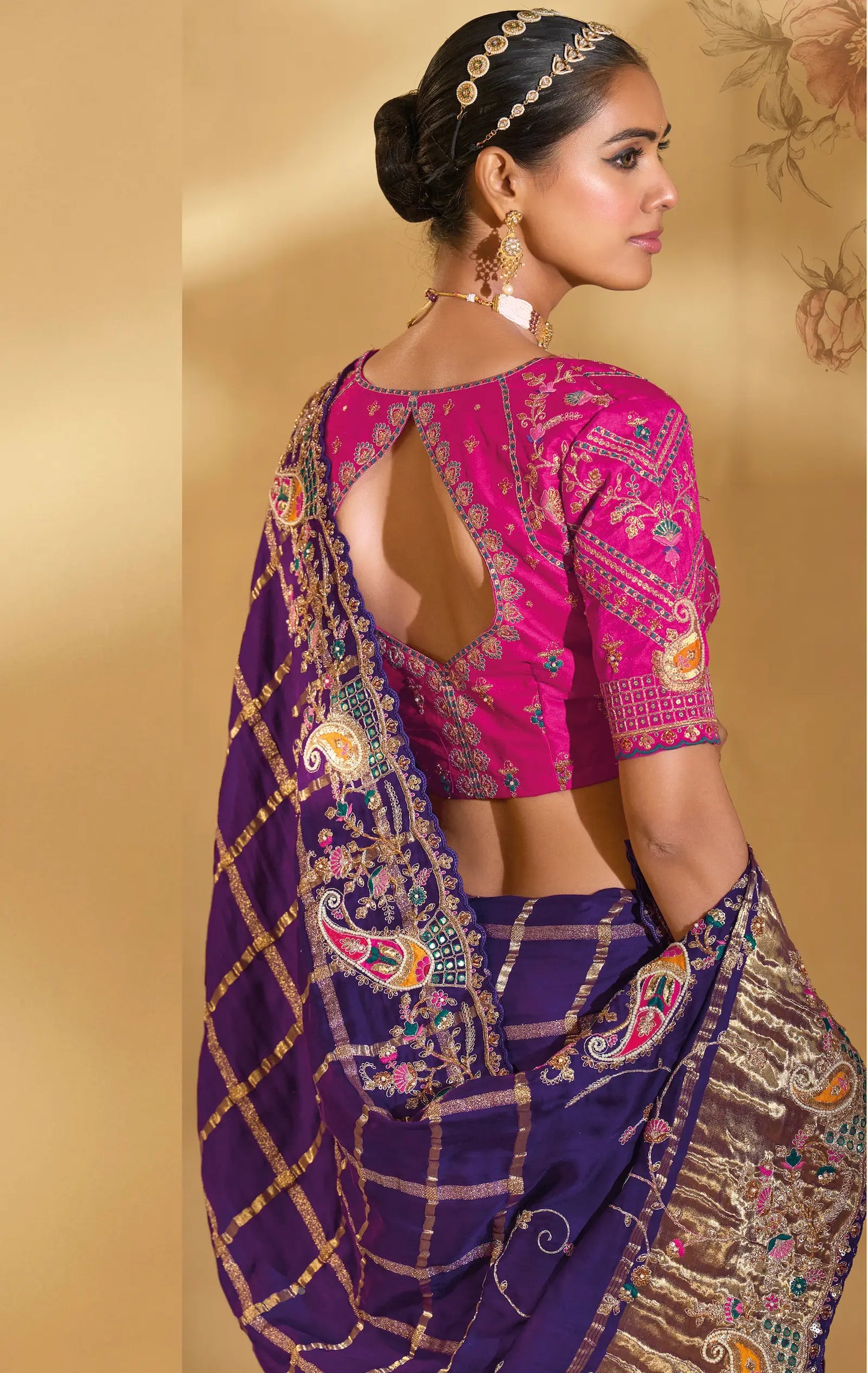 Purple Gaji Silk Heavy Embroidery & Hand Work Saree