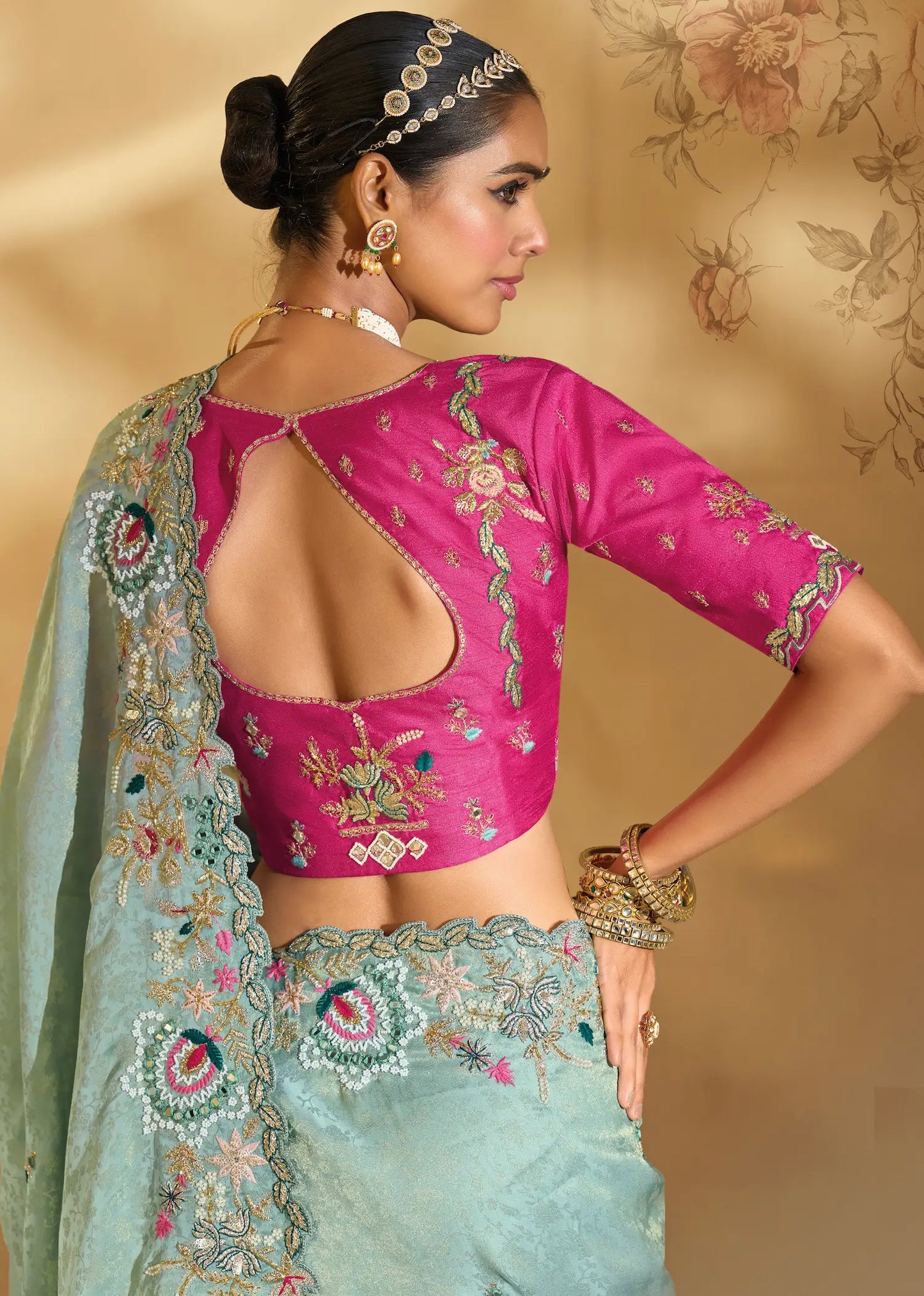 Sea Green Silk Heavy Embroidery & Hand Work Saree