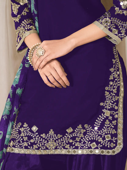 Purple Roman Silk Embroidery Work Salwar Suit