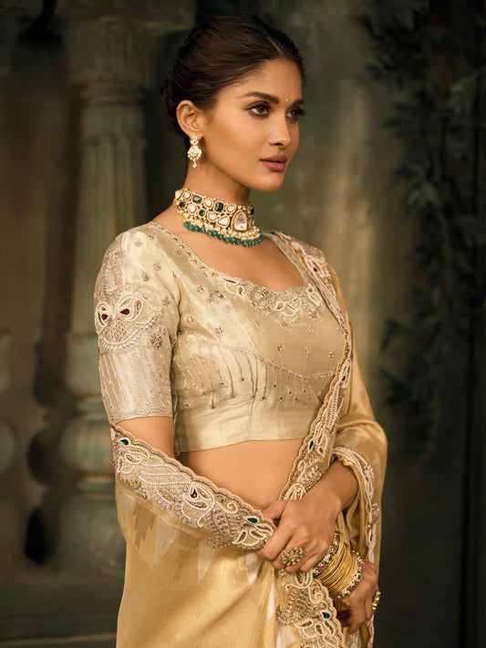 Rich Gold Silk Heavy Embroidery Saree