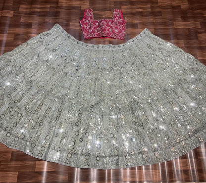 Grey And Pink Georgette Lehenga With Embroidery Coding Sequins Work