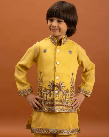 Yellow Kurta Set With Thread Sequins Embroidery Work Koti