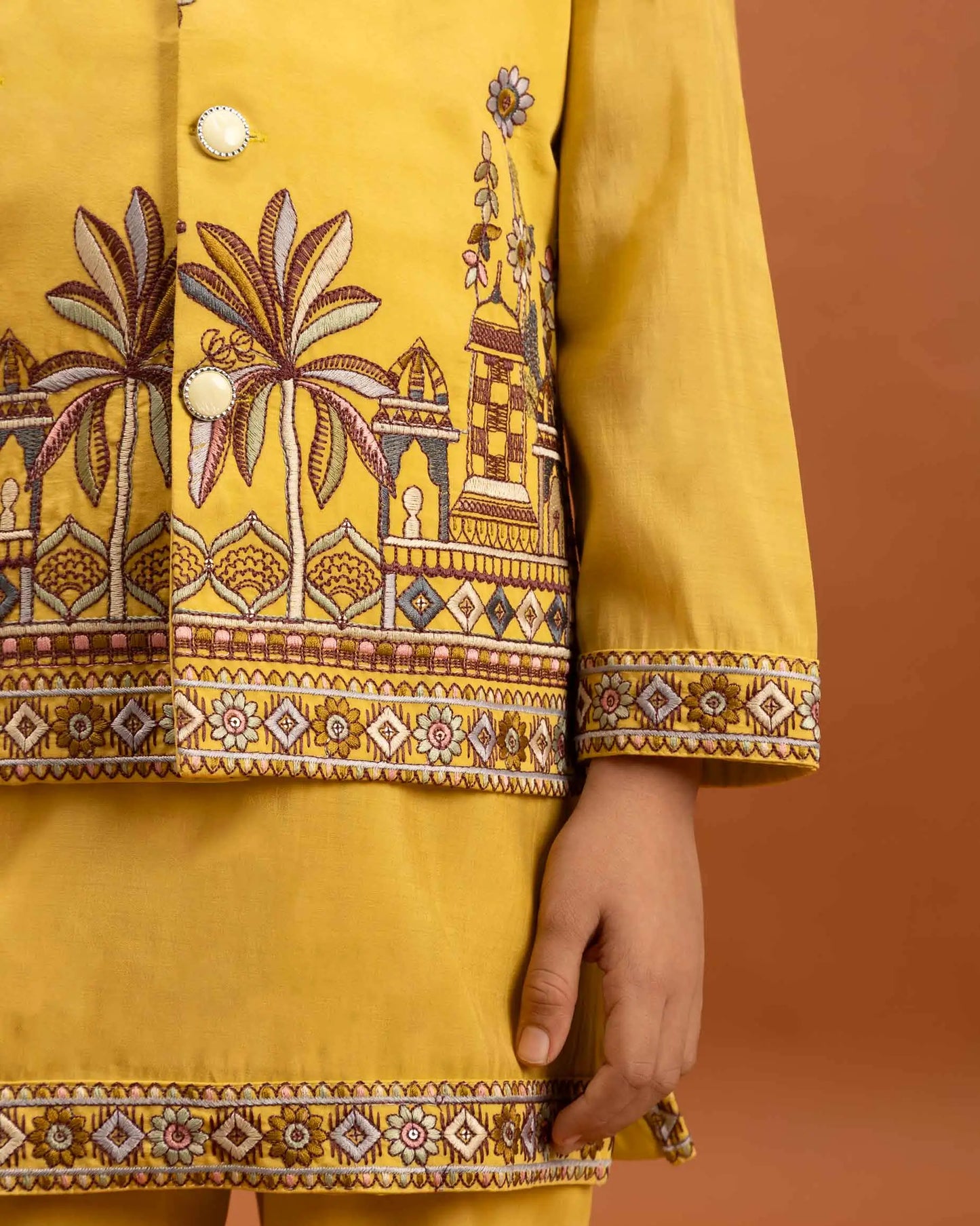 Yellow Kurta Set With Thread Sequins Embroidery Work Koti