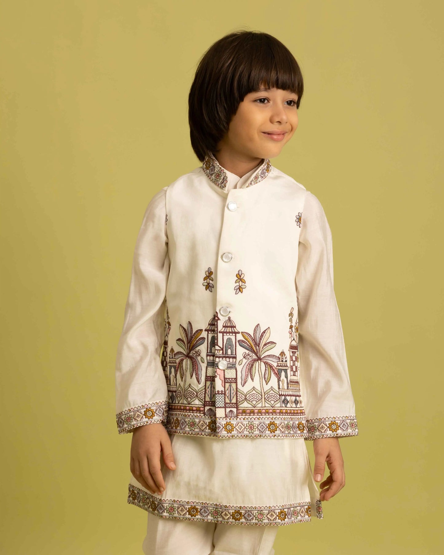 White Kurta Set With Thread Sequins Embroidery Work Koti