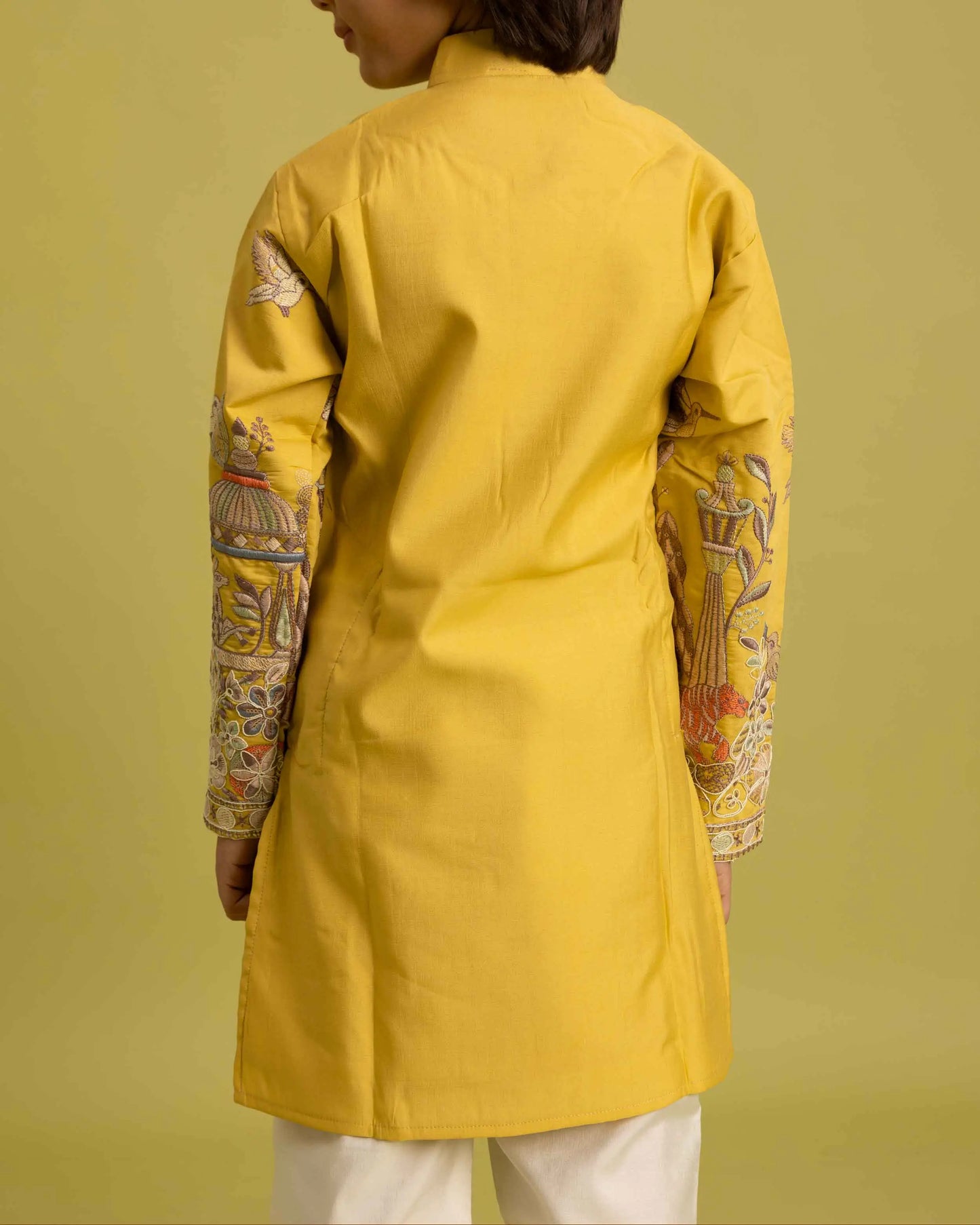 Yellow Thread Sequins Embroidery Work Kids Kurta Set