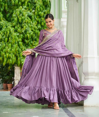 Lavender Sequins Embroidery Work Gown