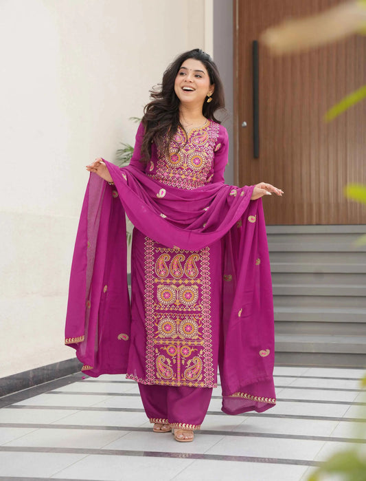 Magenta Embroidery Work Salwar Suit