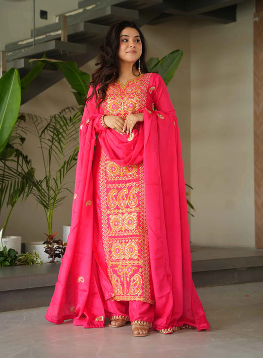 Red Pink Embroidery Work Salwar Suit