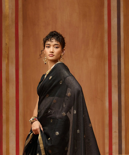 Rich Black Cotton Handloom Weaving Saree