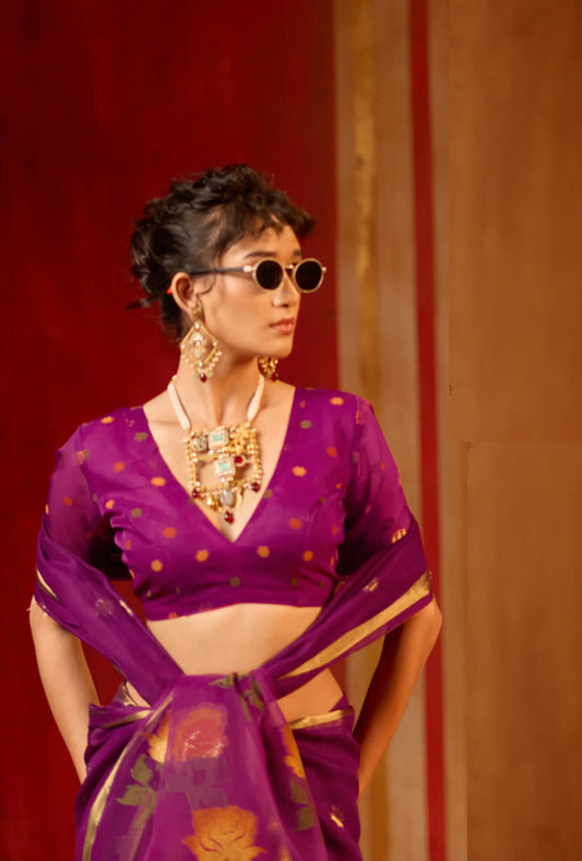 Warm Purple Cotton Handloom Weaving Saree