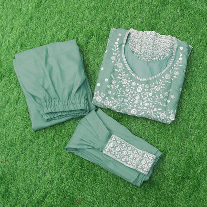 Sea Green Star Georgette Embroidery Palazzo Suit
