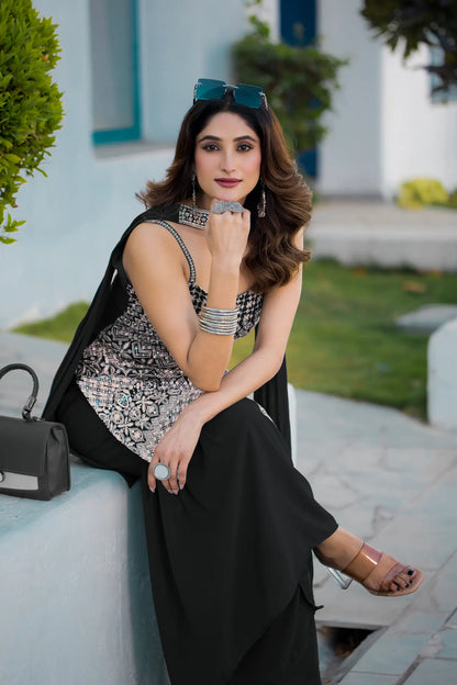 Black Georgette Sequence Embroidery Work Salwar Suit