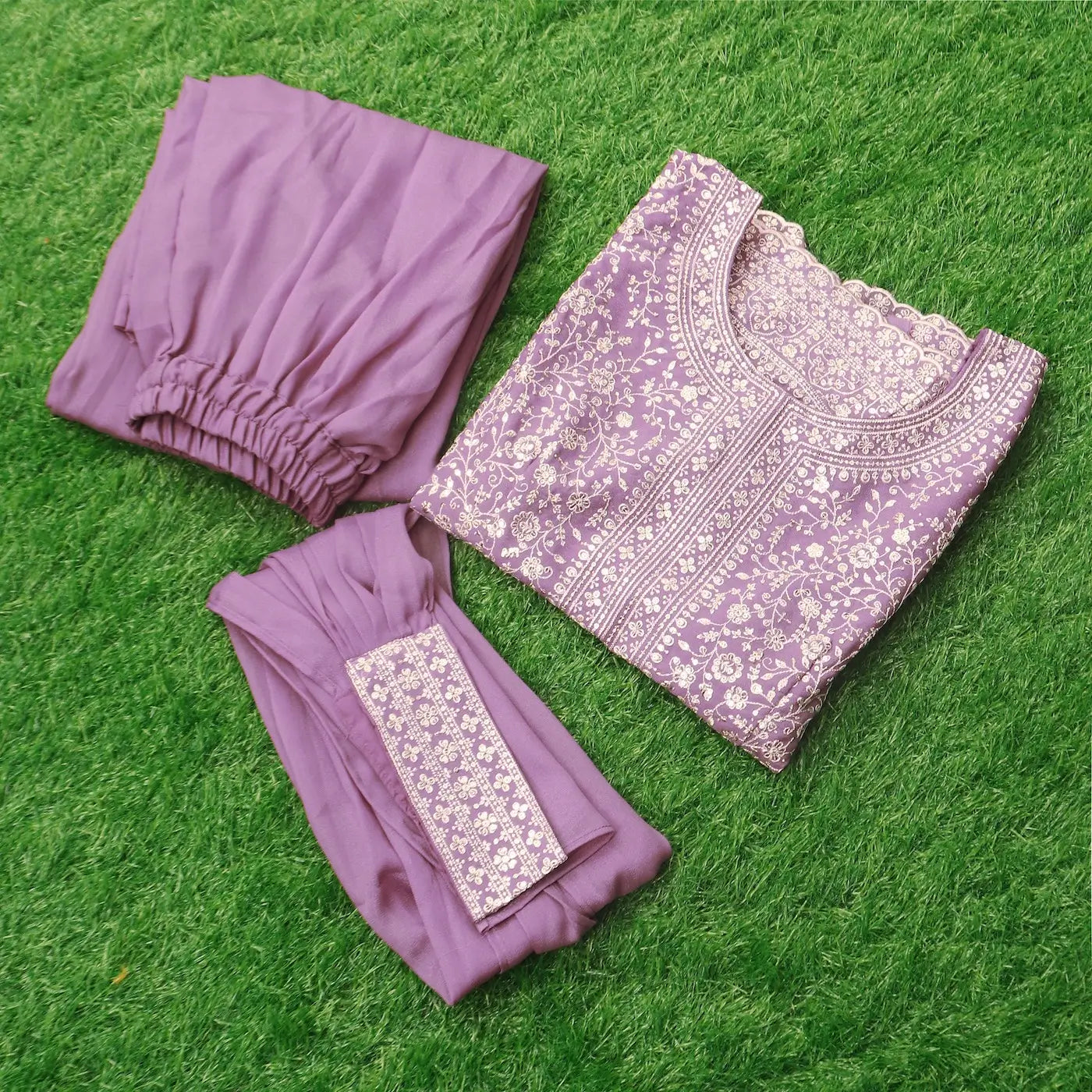 Lavender Star Georgette Embroidery Palazzo Suit