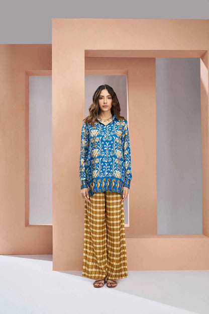 Royal Blue Pure Muslin Silk Printed Co-ord Set