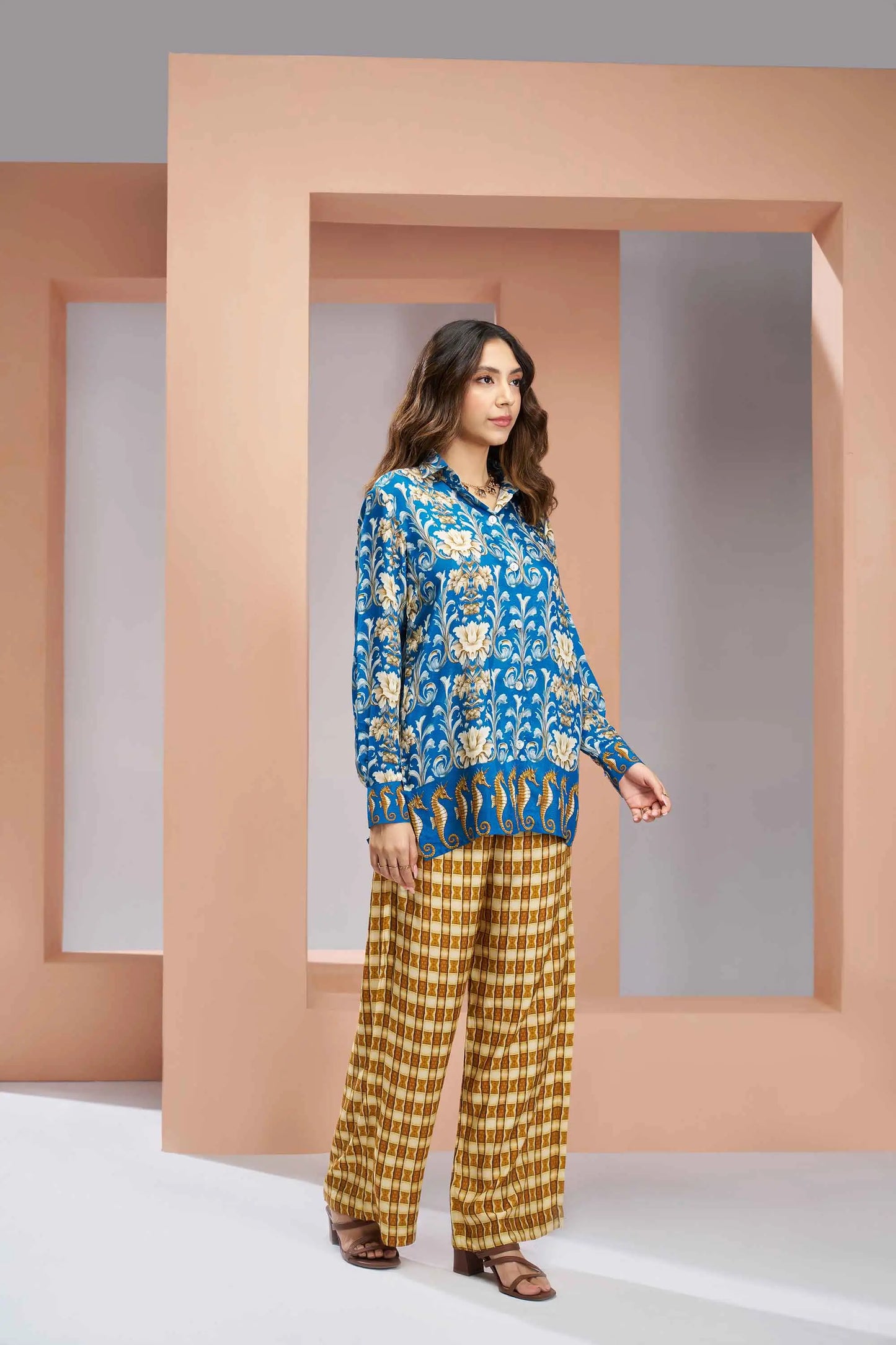 Royal Blue Pure Muslin Silk Printed Co-ord Set