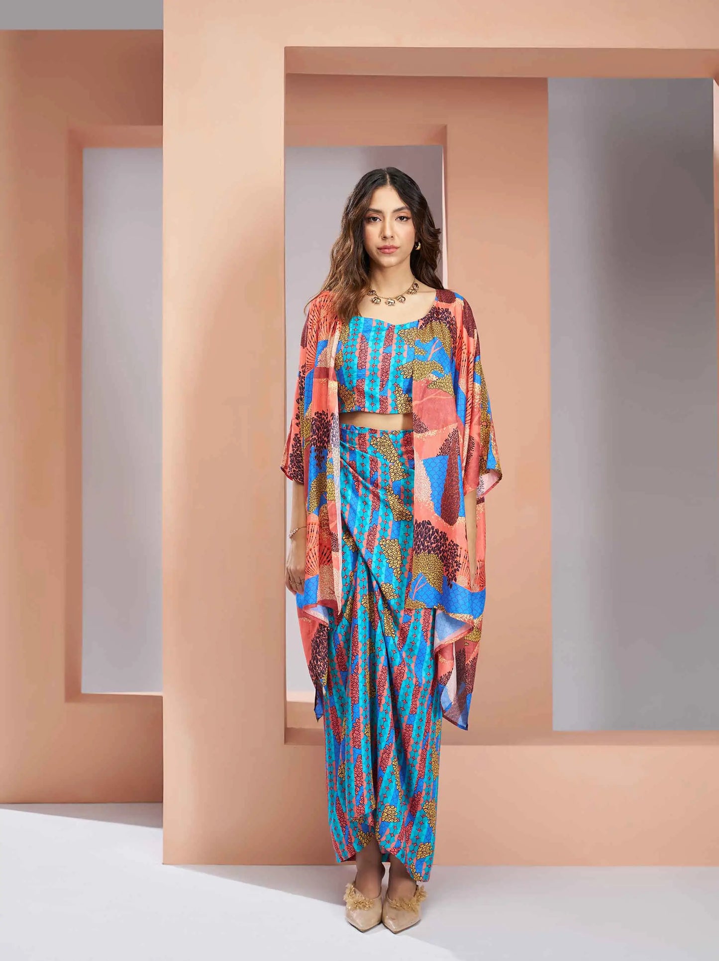 Aqua Blue Pure Muslin Silk Printed Stylish Co-ord Set