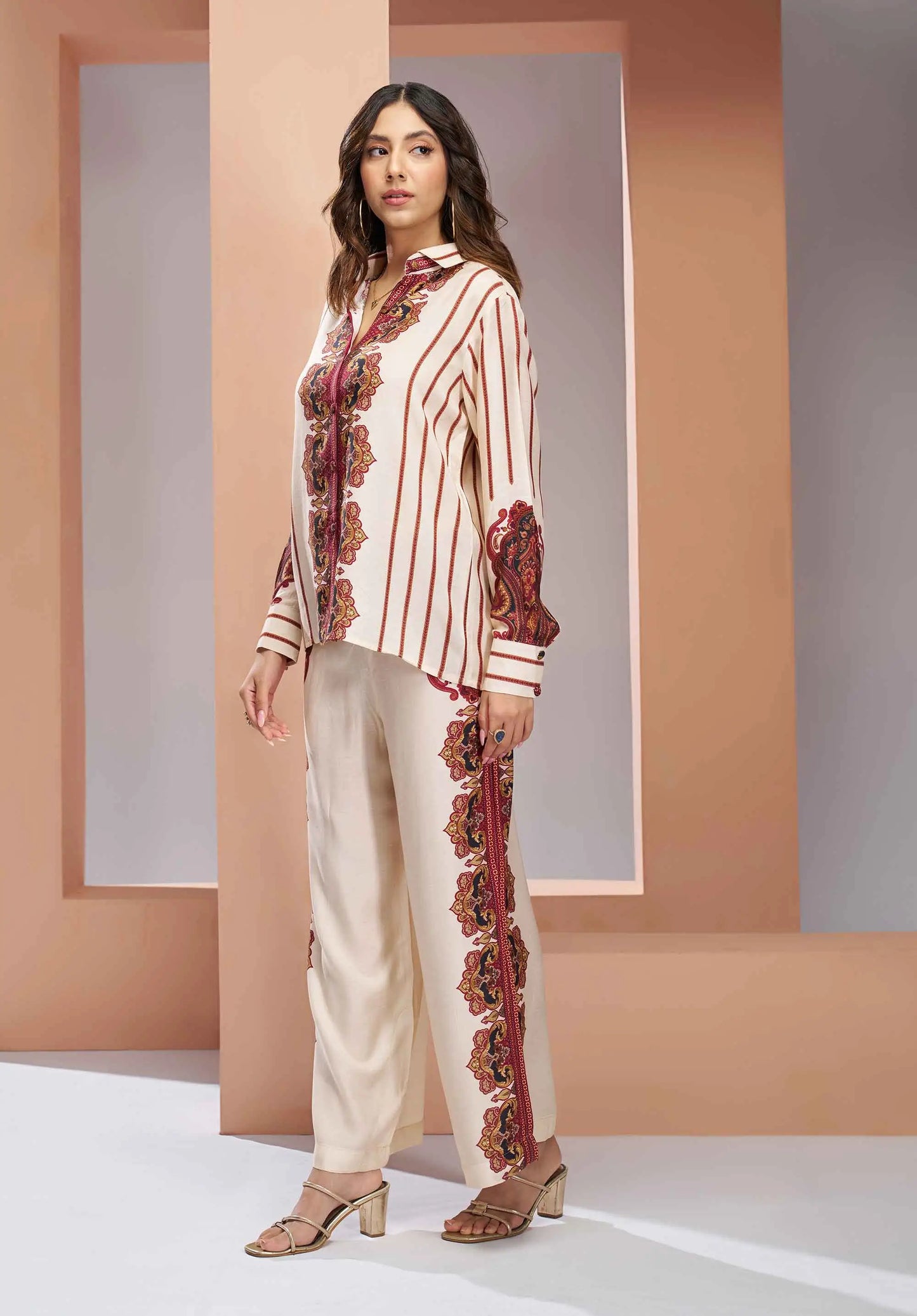 Cream Pure Muslin Silk Printed Co-ord Set