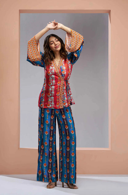 Navy Blue Pure Muslin Silk Printed Co-ord Set