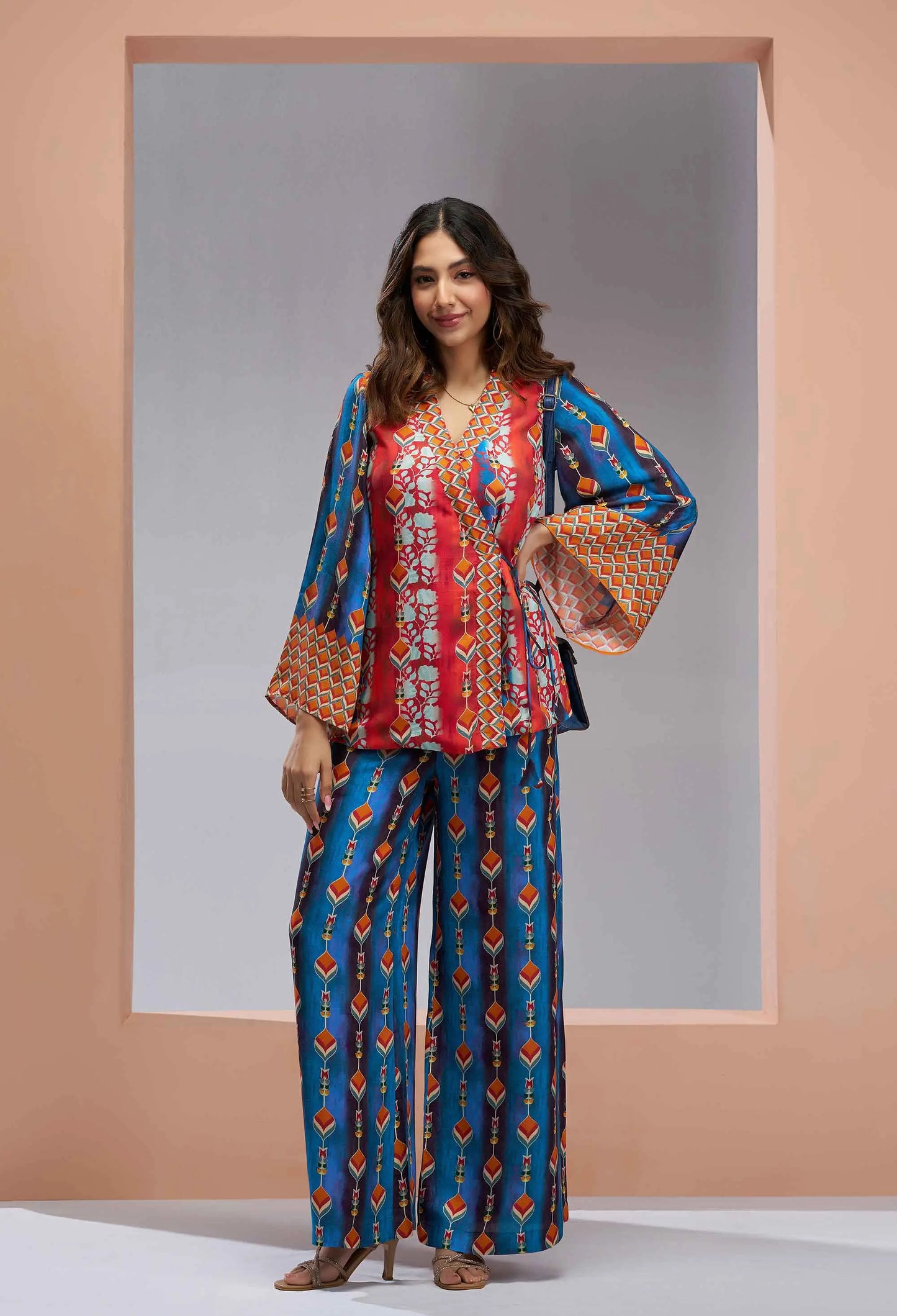 Navy Blue Pure Muslin Silk Printed Co-ord Set