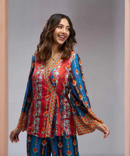 Navy Blue Pure Muslin Silk Printed Co-ord Set