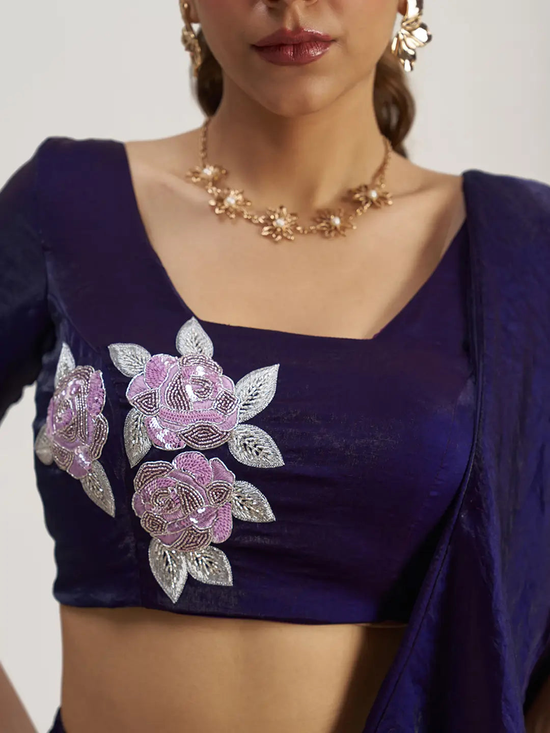 Wine Organza Party Wear Saree With Handwork