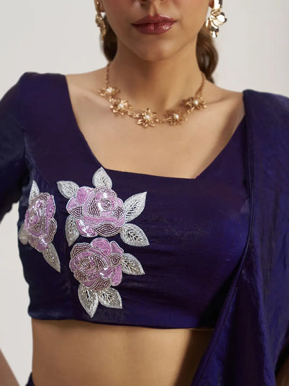 Wine Organza Party Wear Saree With Handwork