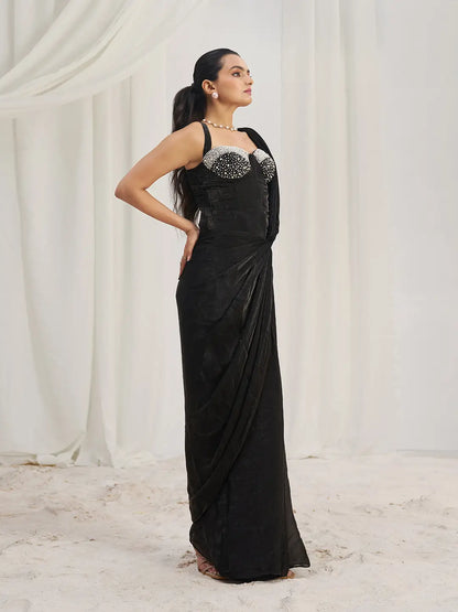 Black Organza Party Wear Saree With Handwork