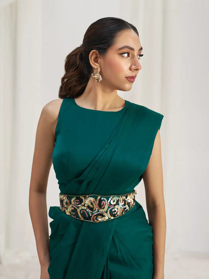 Teal Green Organza Party Wear Saree With Handwork