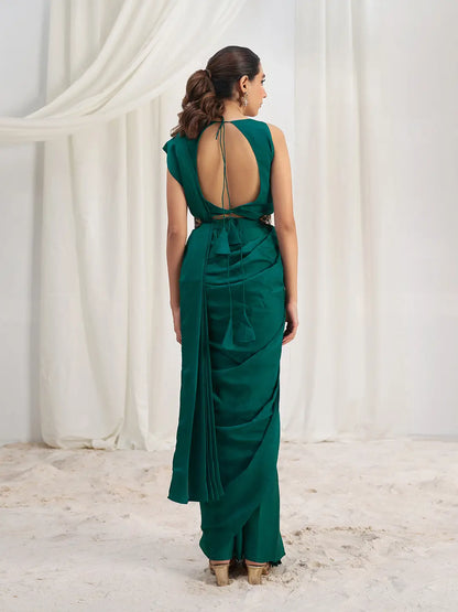 Teal Green Organza Party Wear Saree With Handwork