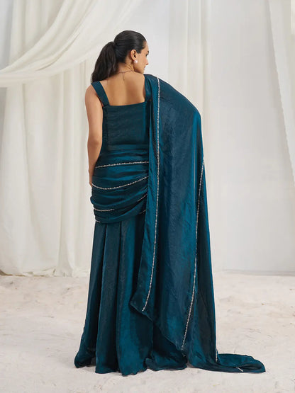 Navy Blue Organza Party Wear Saree With Handwork