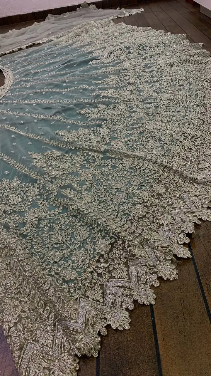 Sea Green Net Lehenga Choli With Sequence & Dori Work
