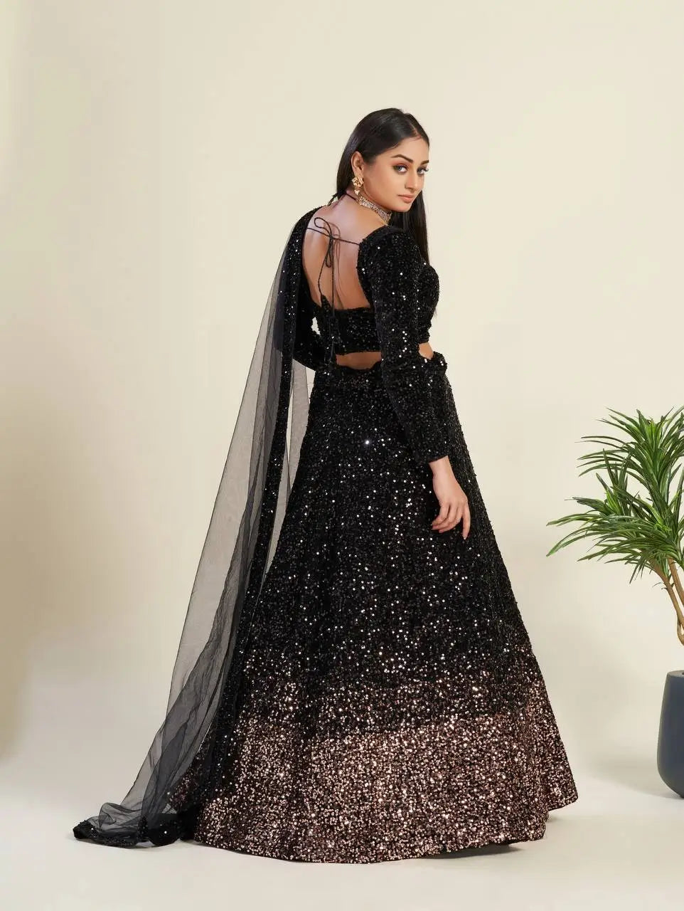 Black Velvet Sequence Embroidery Work Lehenga Choli