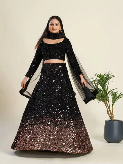 Black Velvet Sequence Embroidery Work Lehenga Choli