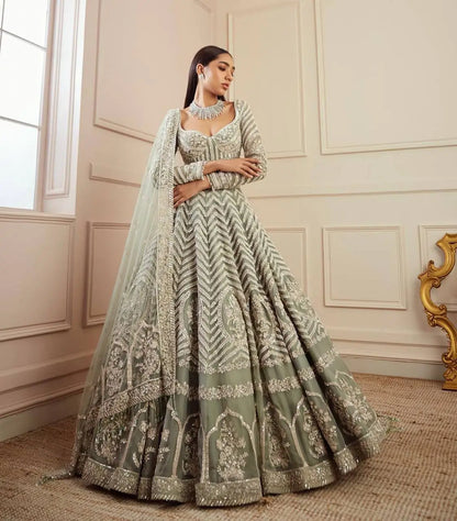 Grey Georgette Sequence, Zari & Dori Work Lehenga Choli