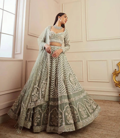 Grey Georgette Sequence, Zari & Dori Work Lehenga Choli