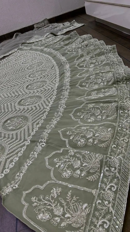 Grey Georgette Sequence, Zari & Dori Work Lehenga Choli