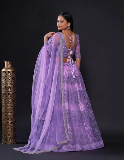 Purple Net Lehenga Choli With Sequence, Zari & Dori Work