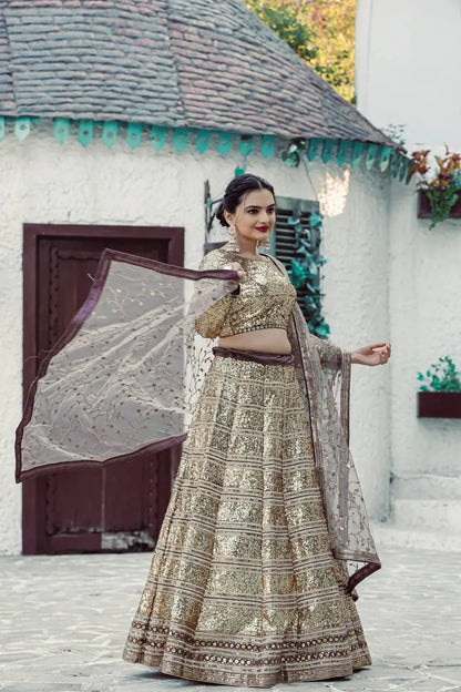 Golden Georgette Dori, Zari & Sequence Embroidery Work Lehenga Choli