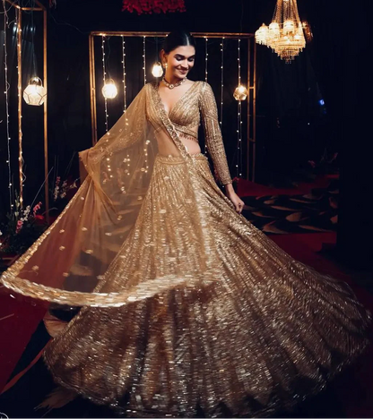 Golden Brown Kasturi Silk Dori & Sequence Work Lehenga Choli