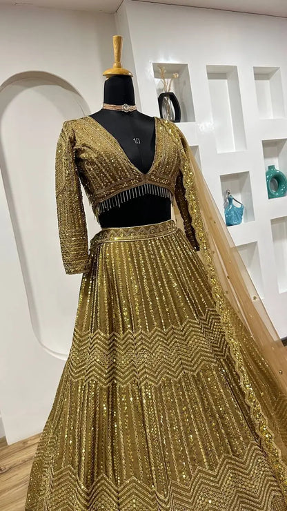 Golden Brown Kasturi Silk Dori & Sequence Work Lehenga Choli