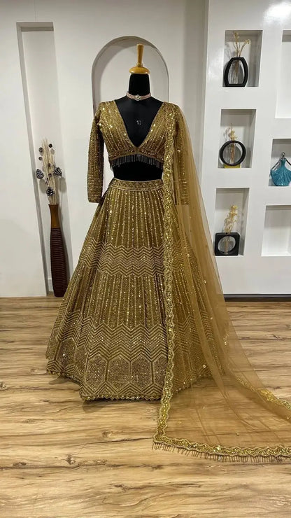 Golden Brown Kasturi Silk Dori & Sequence Work Lehenga Choli