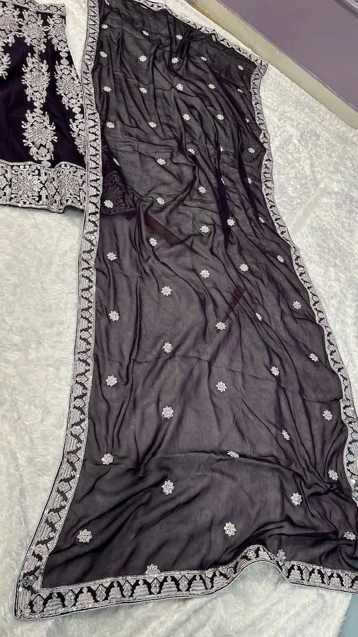 Dark Violet Kasturi Silk Thread with Sequence Embroidery Work Lehenga Choli