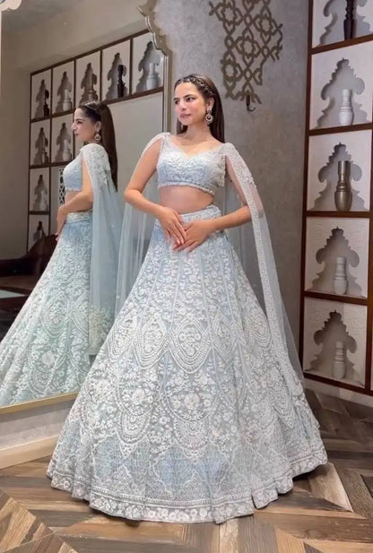 Sky Blue Net Sequence &  Thread Work Lehenga Choli
