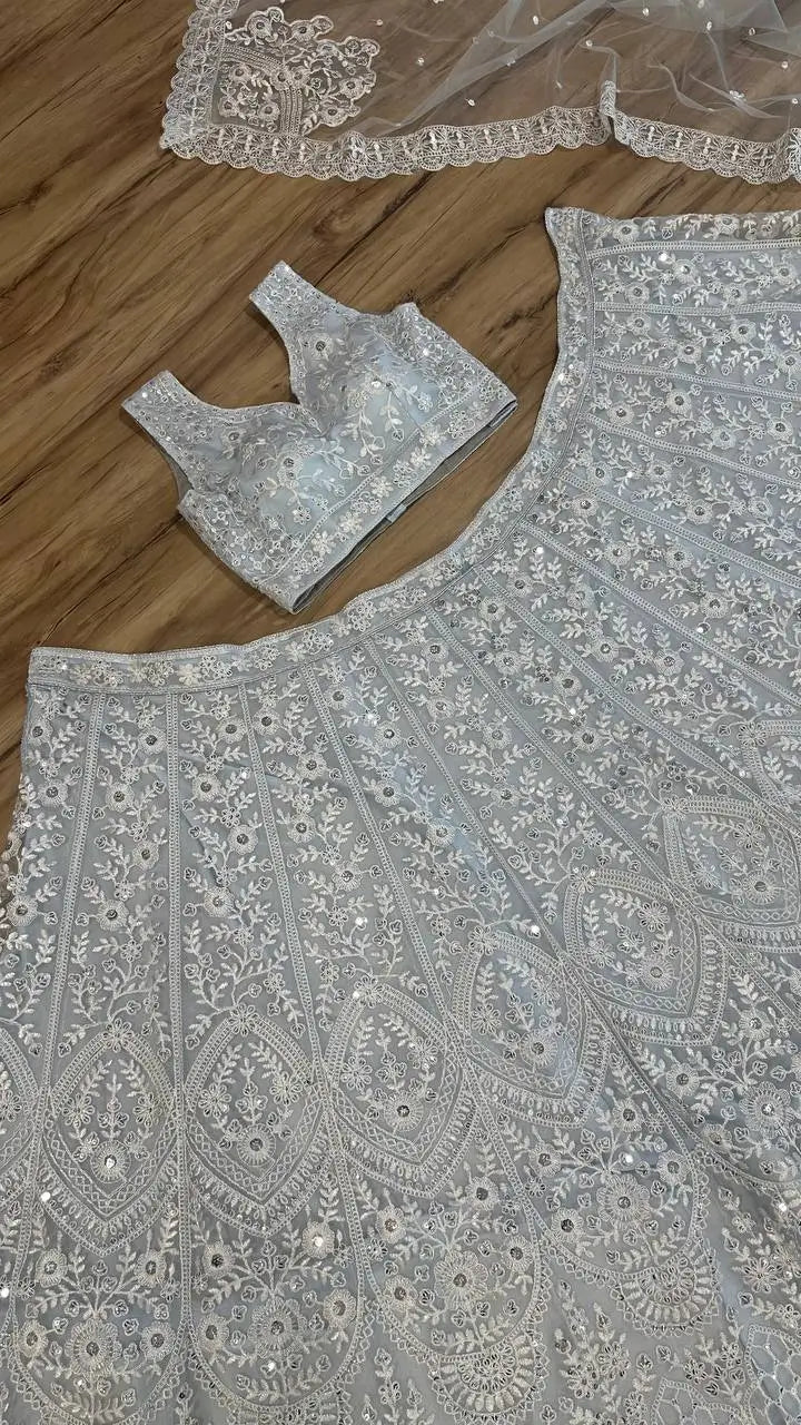 Sky Blue Net Sequence &  Thread Work Lehenga Choli
