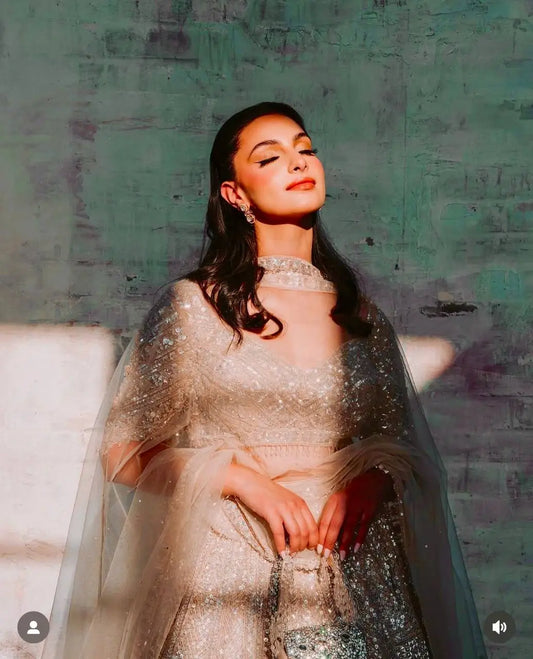 Dark Beige Kasturi Silk Sequence &amp; Dori Work Lehenga Choli